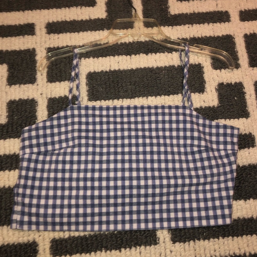 checkered blue top